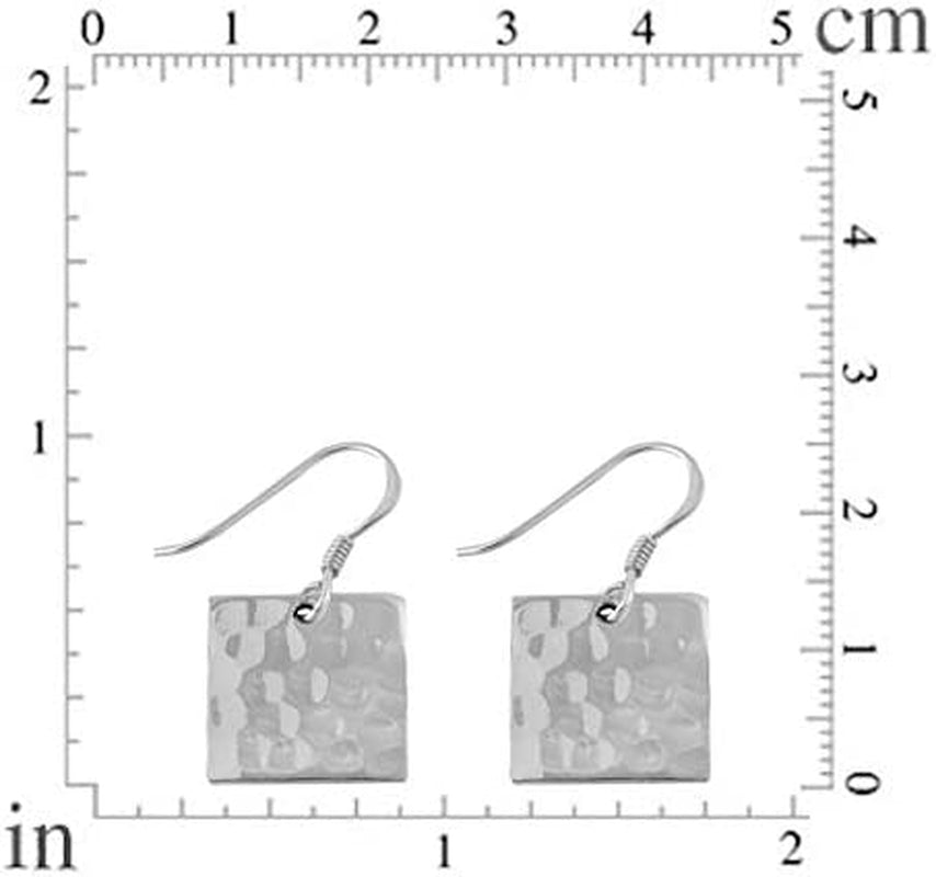 MIMI 925 Sterling Silver Hammered Square Drop Dangle Earrings Apparel & Accessories > Jewelry > Earrings Mimi Silver