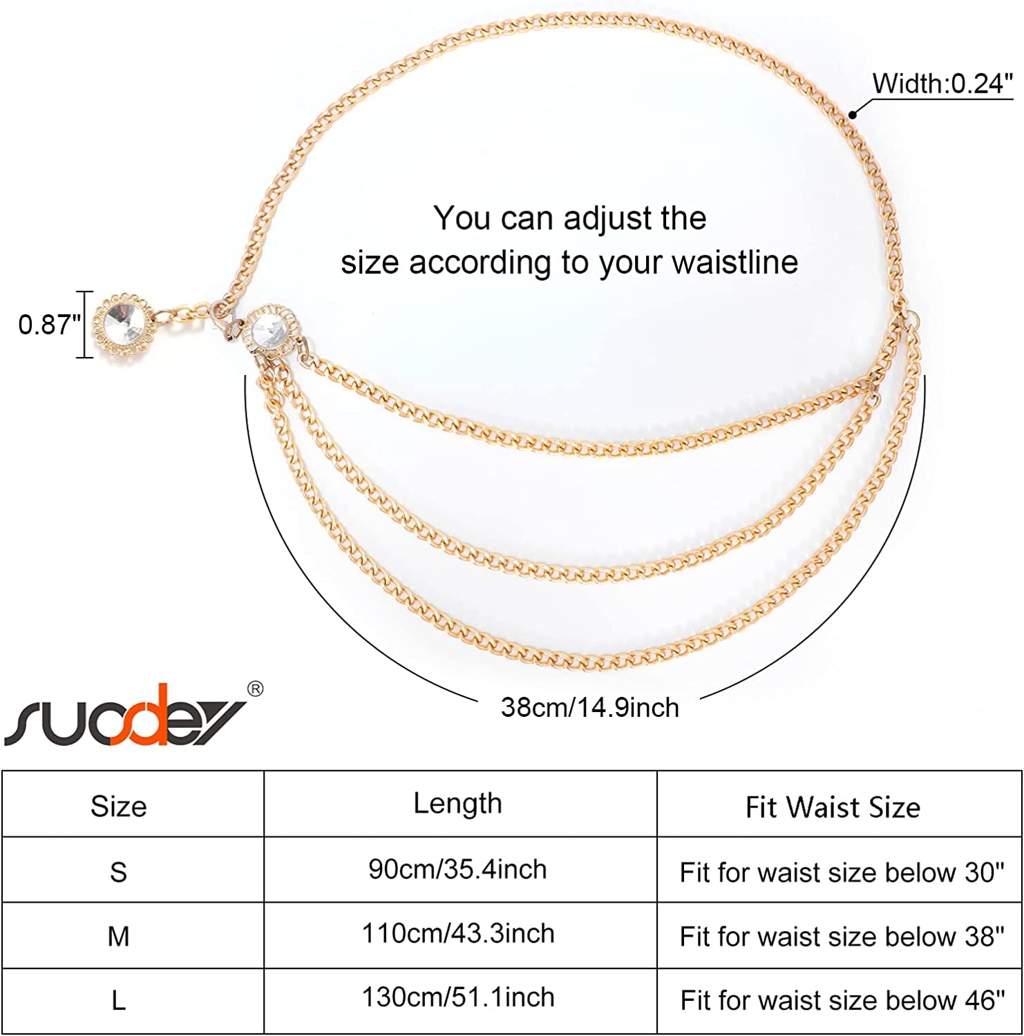 Metal Body Chain Women Belly Waist Chain SUOSDEY Fashion Body Jewelry Link Belts Apparel & Accessories > Jewelry > Body Jewelry SUOSDEY