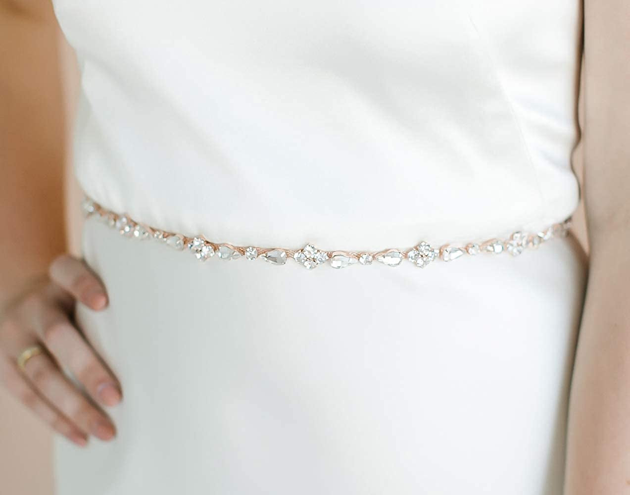 SWEETV Rhinestone Bridal Belt Bridesmaid Sash Crystal Wedding Belt Headband Women Dress Accessories Apparel & Accessories > Clothing Accessories > Belts SWEETV