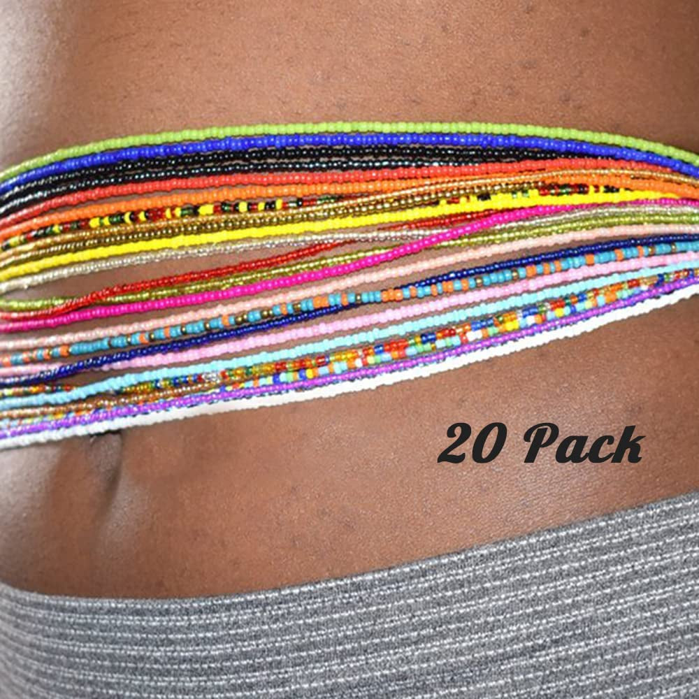 Waist Beads for Women,20Pcs African Waist Beads Belly Chain Multilayer Body Jewelry Accessories Handmade Colorful Beads Elastic Waist Chain Apparel & Accessories > Jewelry > Body Jewelry CSIYANJRY99
