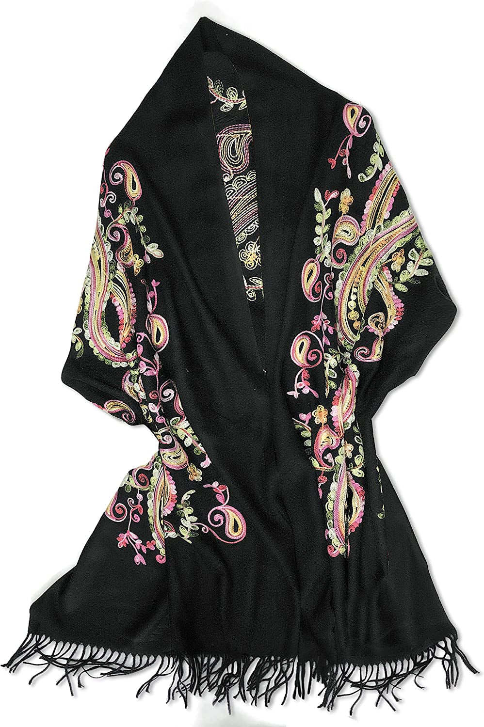 Women'S Embroidered Oversize Tassel Shawl Scarf Wraps for Women Apparel & Accessories > Clothing Accessories > Scarves & Shawls Urban CoCo #1-black