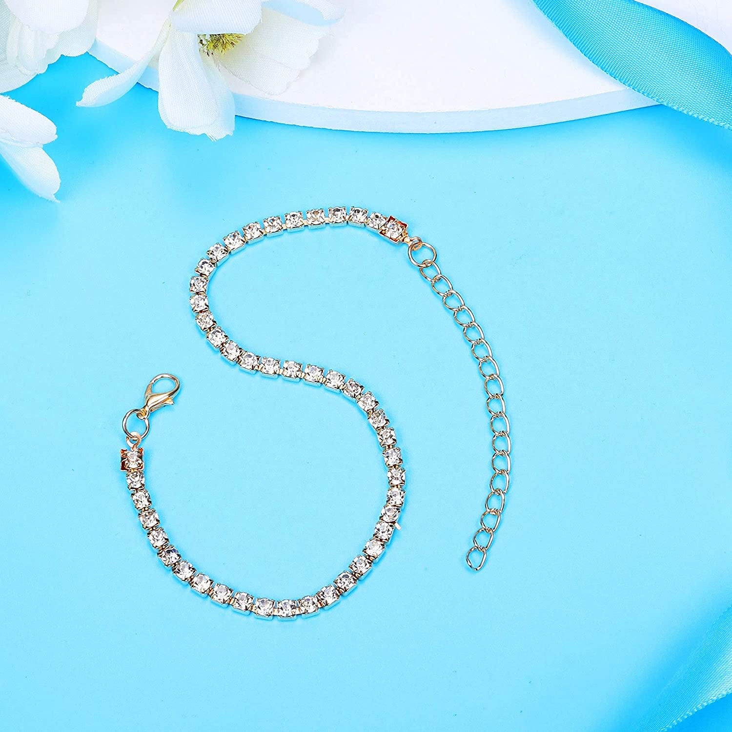 FINREZIO 3PCS Butterfly Anklet Bracelet for Women Summer Beach Cute Foot Jewelry Cuban Link Rhinestone Crystal Tennis Anklets Set Adjustable Apparel & Accessories > Jewelry > Anklets FINREZIO