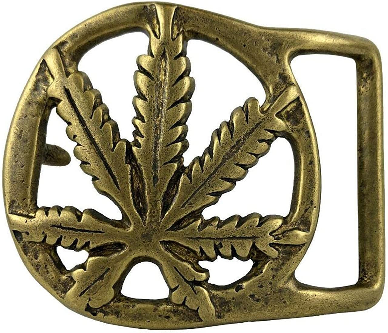 Western Antique Marijuana Hemp Leaf Turquoise Bead Turquoise Peace Sign Skulls Design Belt Buckle, Multi-Style Options Apparel & Accessories > Clothing Accessories > Belt Buckles Belts.com Type Buckle G60 - Bs3501 Brass One Size