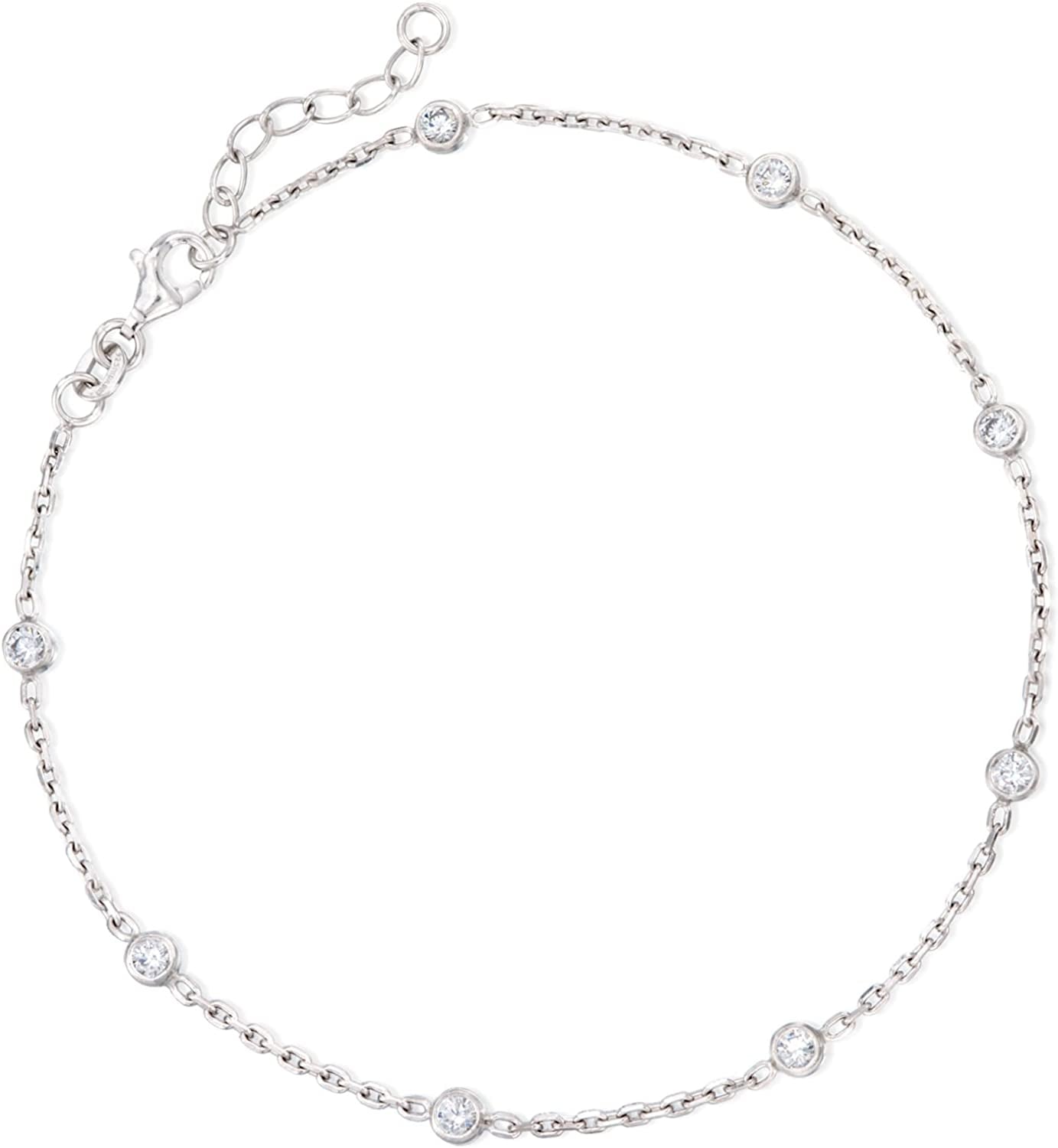 Ross-Simons 0.80 Ct. T.W. CZ Station Anklet in Sterling Silver. 9 Inches Apparel & Accessories > Jewelry > Anklets Ross-Simons