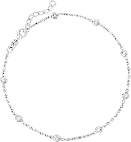 Ross-Simons 0.80 Ct. T.W. CZ Station Anklet in Sterling Silver. 9 Inches Apparel & Accessories > Jewelry > Anklets Ross-Simons
