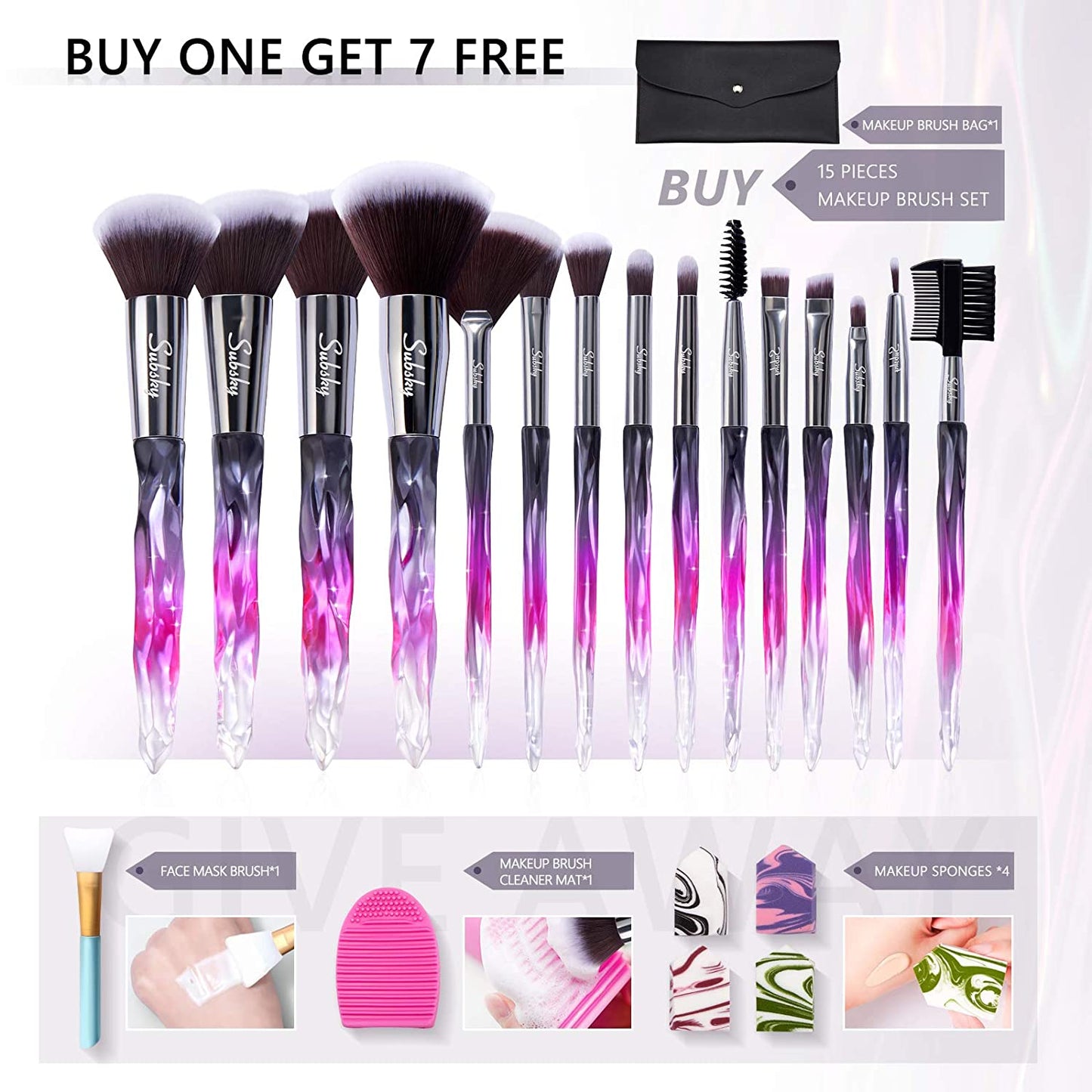 Subsky Makeup Brushes 22Pcs Sparkling Crystal Style Makeup Brushes Set with Makeup Tools, Include 4 Beauty Blenders, Makeup Bag and Brush C Leaner All in One Set Health & Beauty > Personal Care > Cosmetics > Cosmetic Tools > Makeup Tools Subsky
