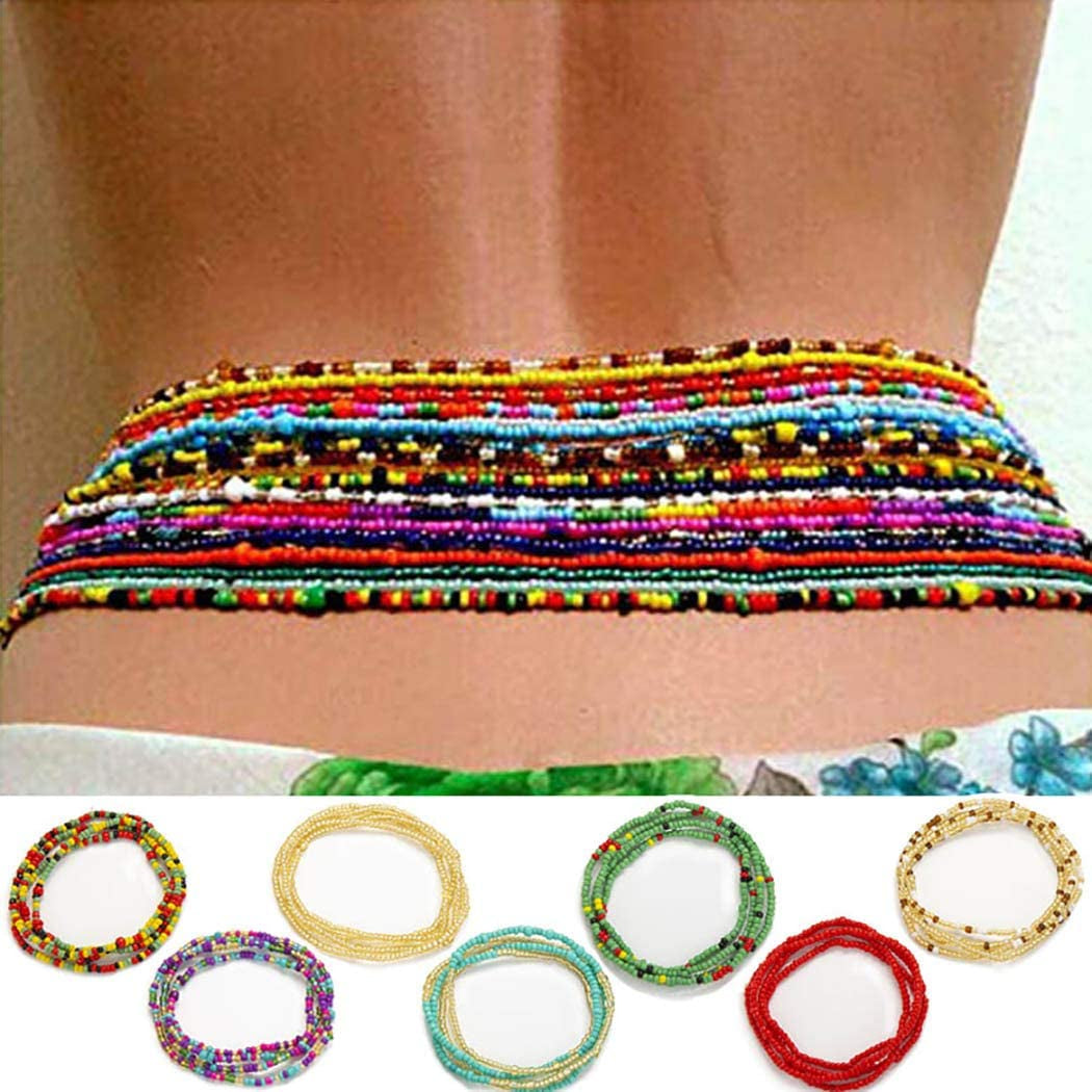 ELABEST African Waist Beads Chain Layered Belly Body Chain Beach 7Pack Waist Jewelry Body Accessories for Women Apparel & Accessories > Jewelry > Body Jewelry ELABEST