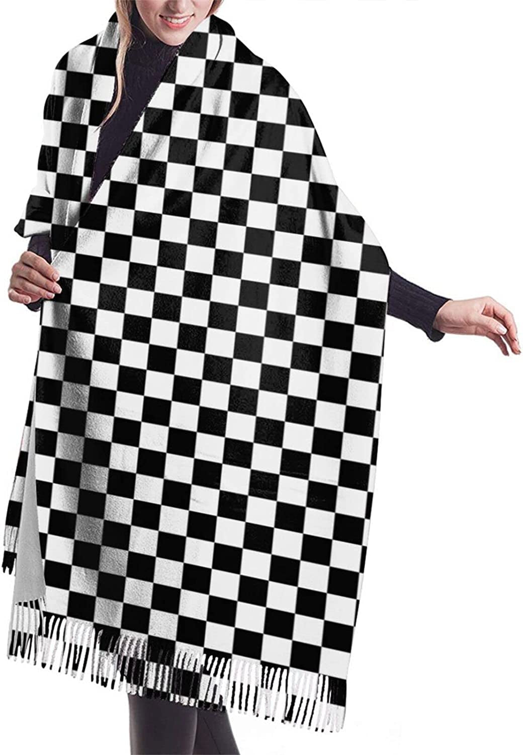 Scarf Shawl Hairless Naked Cats Sphynx Cats Scarf Fashion Tassels Long Soft Warm Luxurious Gift Scarf for Women Men Apparel & Accessories > Clothing Accessories > Scarves & Shawls qaxcdmky Black and White Plaid 2 One Size