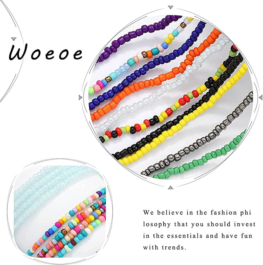 Woeoe 10PCS Waist Beads for Women Colorful African Waist Bead Chains Beach Summer Body Jewelry Accessories Apparel & Accessories > Jewelry > Body Jewelry Woeoe