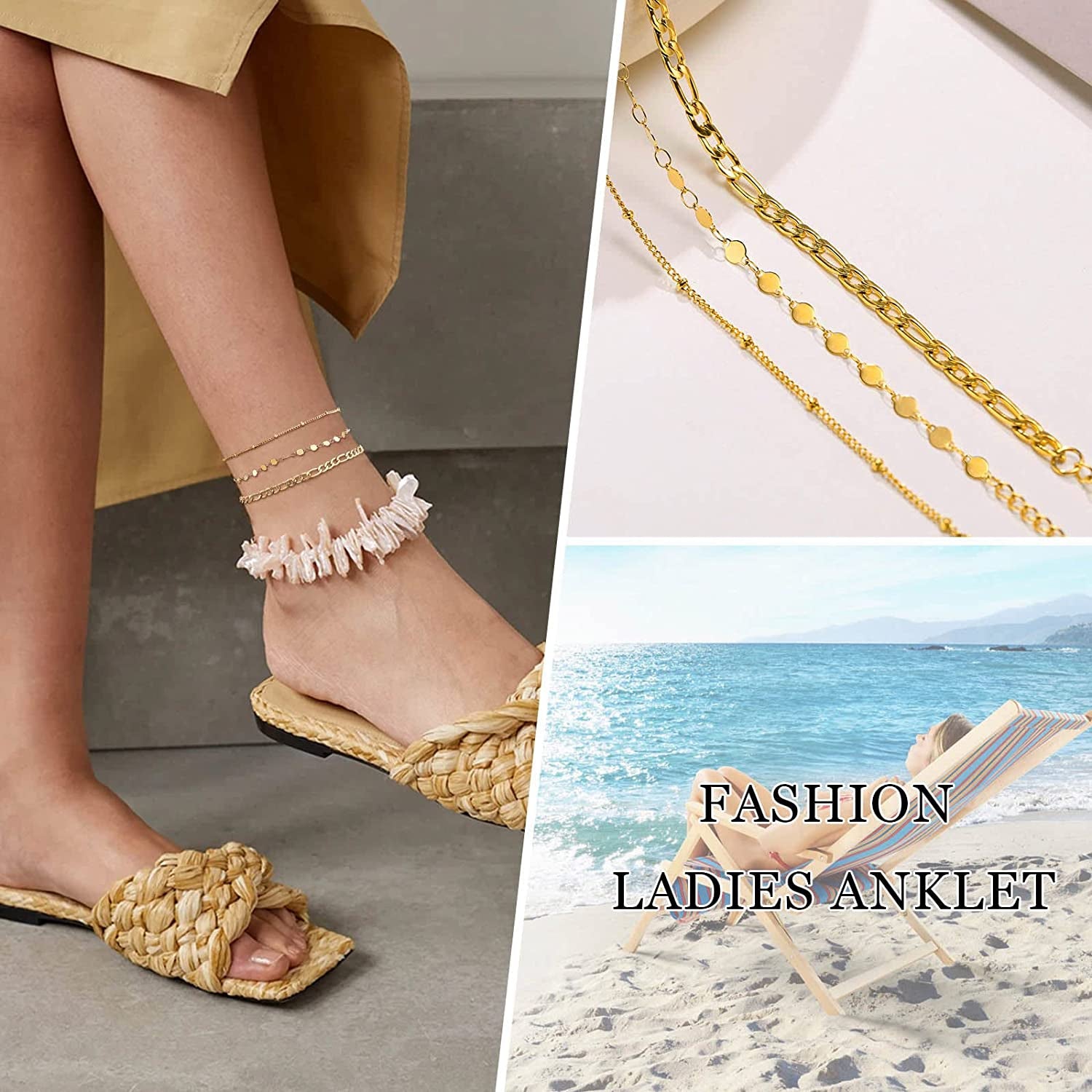 MEALGUET Women Gold Chain Anklet Bracelet : Stylish 18K Gold Plated Stainless Steel Minimalist Boho Style Layered Dainty Ankle Bracelet for Her, Summer Jewelry Gifts for Her Girl Apparel & Accessories > Jewelry > Anklets Mealguet