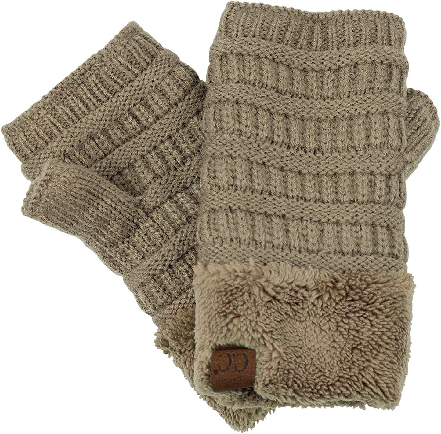 C.C Women'S Warm Knit Fingerless Half Finger Fleece Lined Winter Gloves Apparel & Accessories > Clothing Accessories > Gloves & Mittens C.C Taupe
