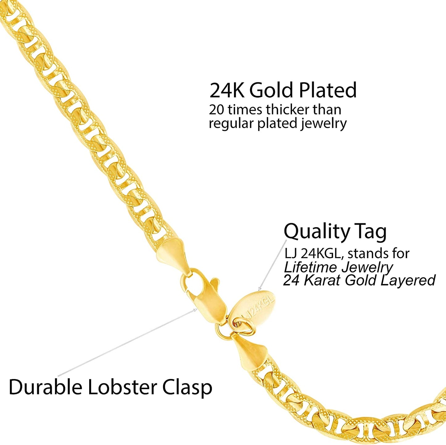 LIFETIME JEWELRY 5Mm Crushed Mariner Anklet for Women & Girls 24K Real Gold Plated Apparel & Accessories > Jewelry > Anklets Lifetime Products Group