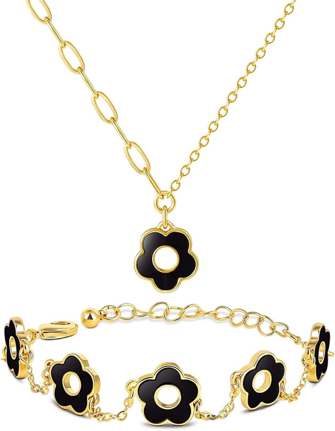 Dainty Gold Necklaces: Pendant Necklace for Women Trendy Long Gold Plated Cute Choker Necklaces for Teen Girls Trendy Jewelry Gifts for Women Mom Female Friend Daughter 16"+3" Black Set