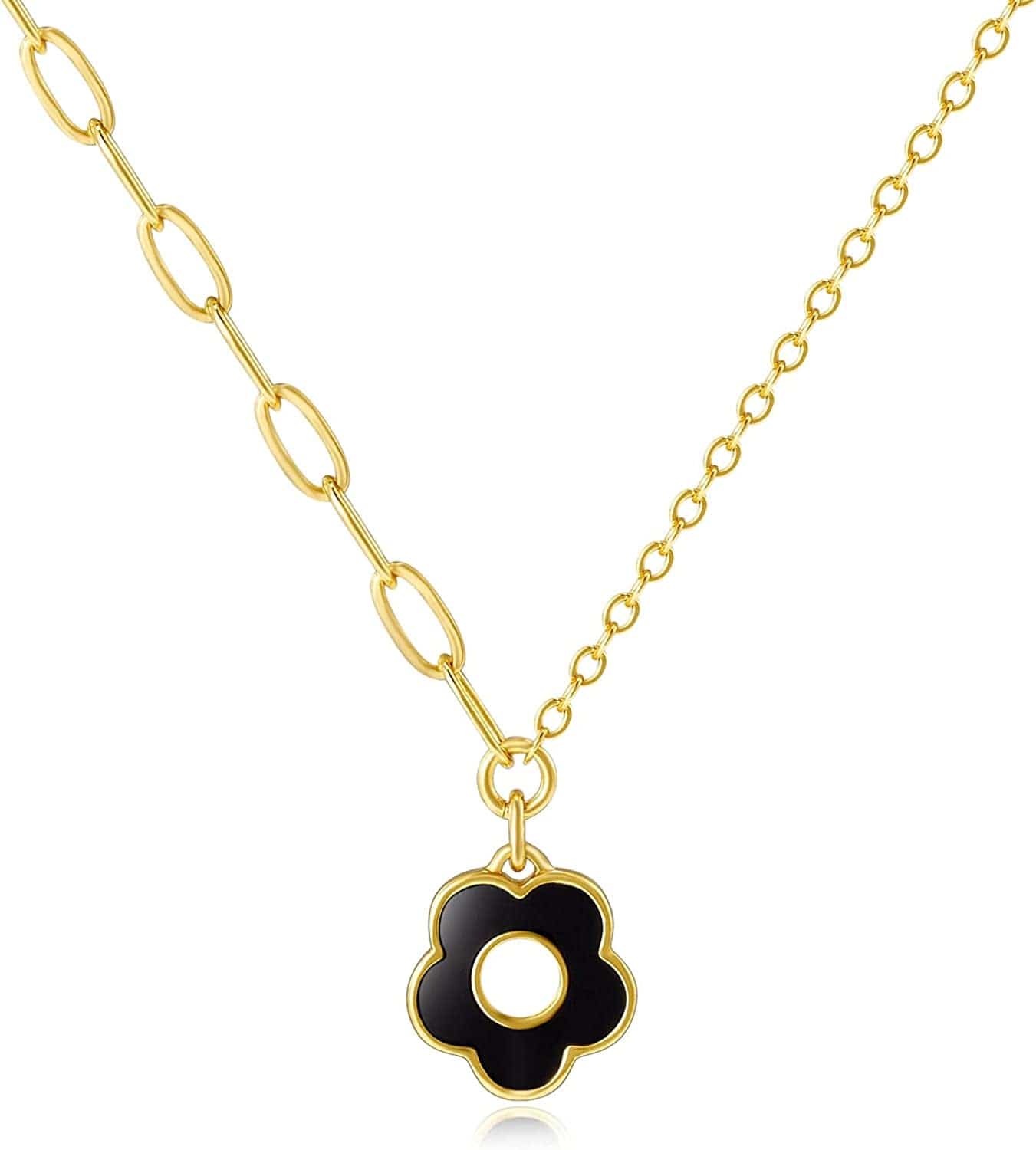 Dainty Gold Necklaces: Pendant Necklace for Women Trendy Long Gold Plated Cute Choker Necklaces for Teen Girls Trendy Jewelry Gifts for Women Mom Female Friend Daughter 16"+3" Black