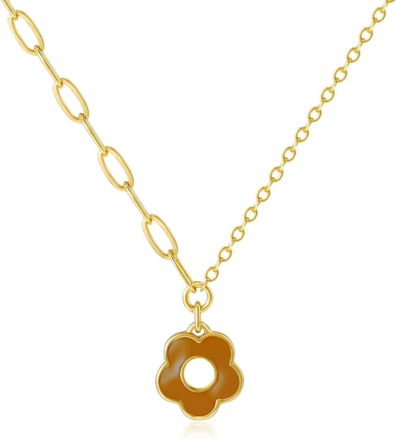 Dainty Gold Necklaces: Pendant Necklace for Women Trendy Long Gold Plated Cute Choker Necklaces for Teen Girls Trendy Jewelry Gifts for Women Mom Female Friend Daughter 16"+3" Caramel