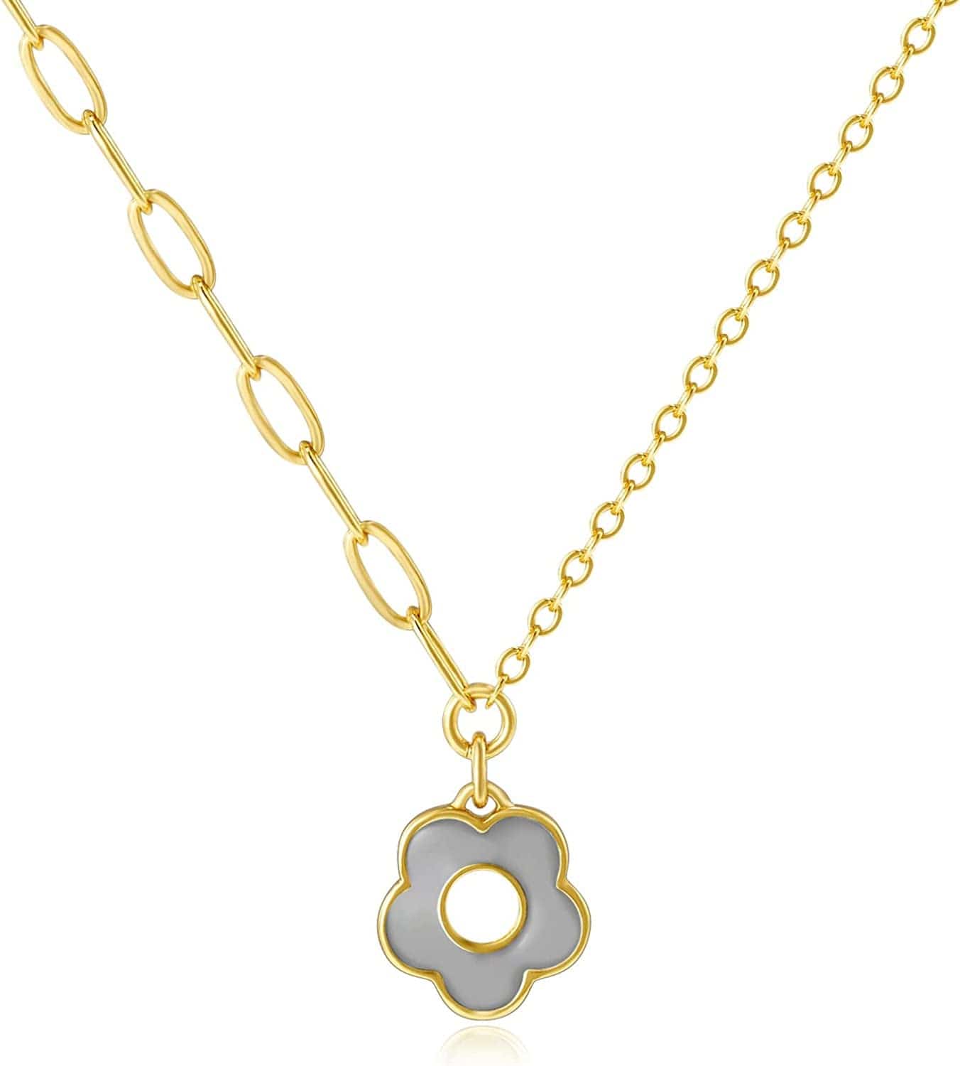 Dainty Gold Necklaces: Pendant Necklace for Women Trendy Long Gold Plated Cute Choker Necklaces for Teen Girls Trendy Jewelry Gifts for Women Mom Female Friend Daughter 16"+3" Grey