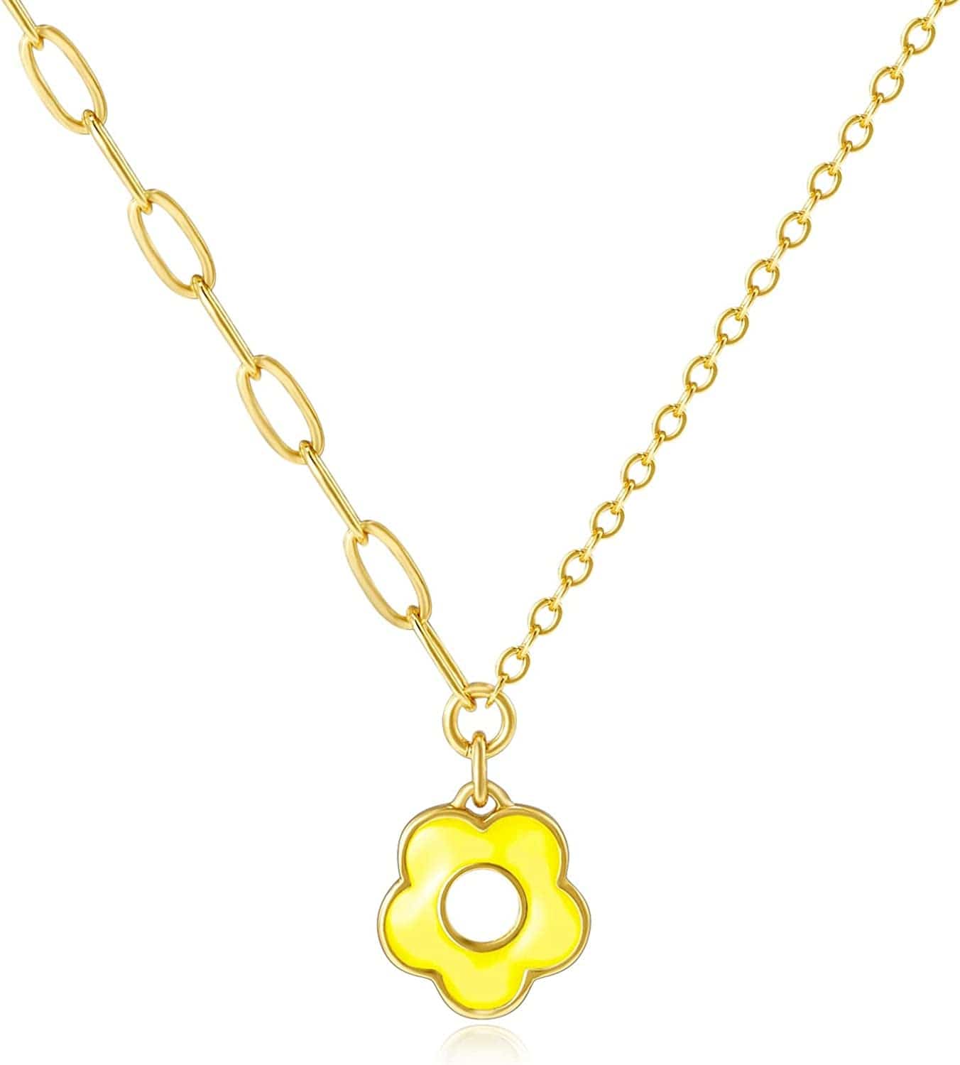Dainty Gold Necklaces: Pendant Necklace for Women Trendy Long Gold Plated Cute Choker Necklaces for Teen Girls Trendy Jewelry Gifts for Women Mom Female Friend Daughter 16"+3" Yellow