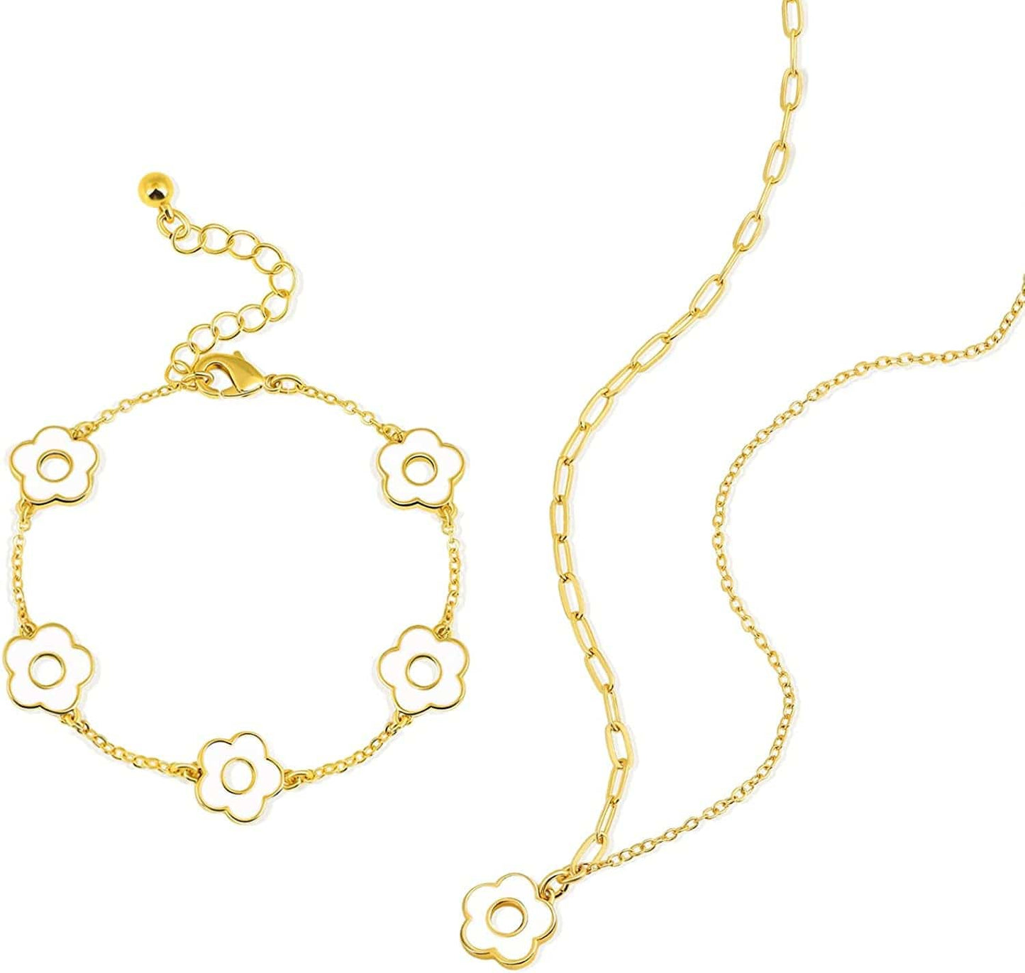 Dainty Gold Necklaces: Pendant Necklace for Women Trendy Long Gold Plated Cute Choker Necklaces for Teen Girls Trendy Jewelry Gifts for Women Mom Female Friend Daughter 16"+3" White Set