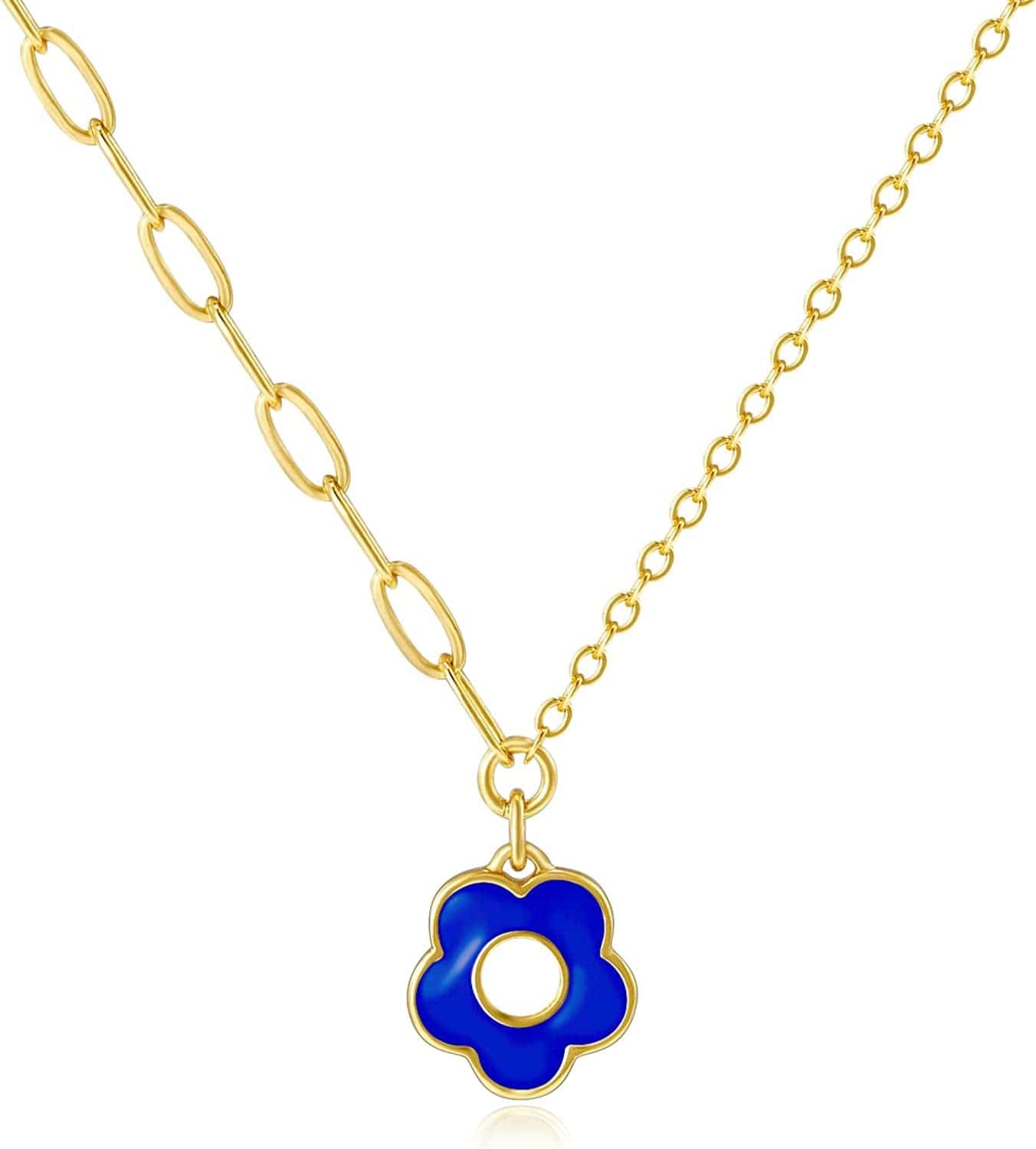 Dainty Gold Necklaces: Pendant Necklace for Women Trendy Long Gold Plated Cute Choker Necklaces for Teen Girls Trendy Jewelry Gifts for Women Mom Female Friend Daughter 16"+3" Blue