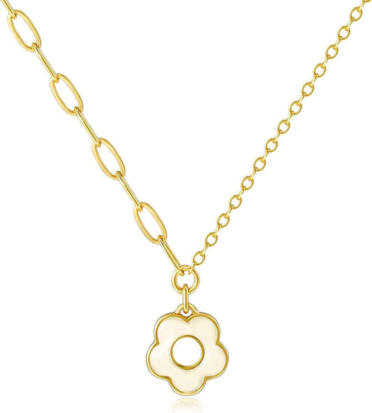 Dainty Gold Necklaces: Pendant Necklace for Women Trendy Long Gold Plated Cute Choker Necklaces for Teen Girls Trendy Jewelry Gifts for Women Mom Female Friend Daughter 16"+3" White