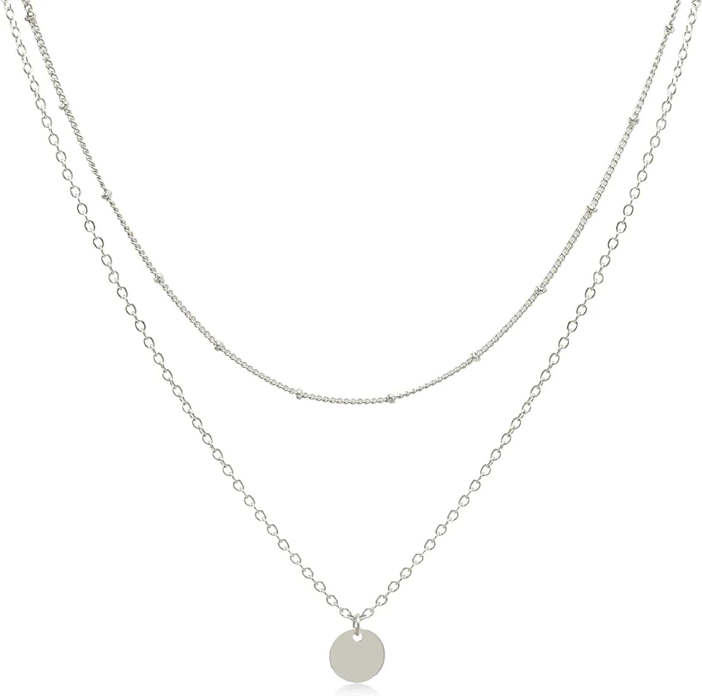 Dainty Layered Choker Necklaces Handmade Coin Tube Star Pearl Pendant Multilayer Adjustable Layering Chain Gold Plated Necklaces Set for Women Girls Silver-Coin necklace