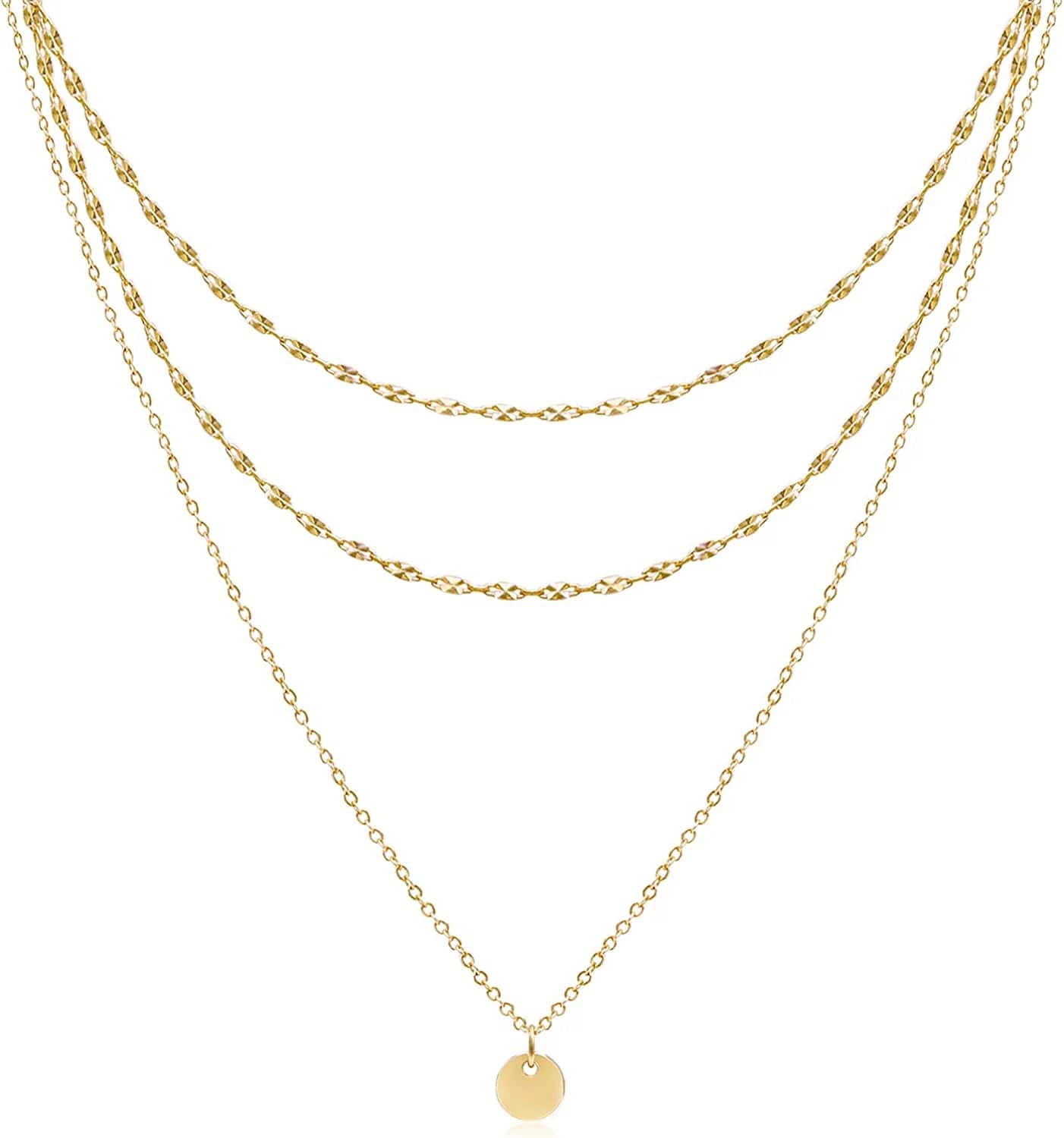 Dainty Layered Choker Necklaces Handmade Coin Tube Star Pearl Pendant Multilayer Adjustable Layering Chain Gold Plated Necklaces Set for Women Girls Bar Chain&Coin