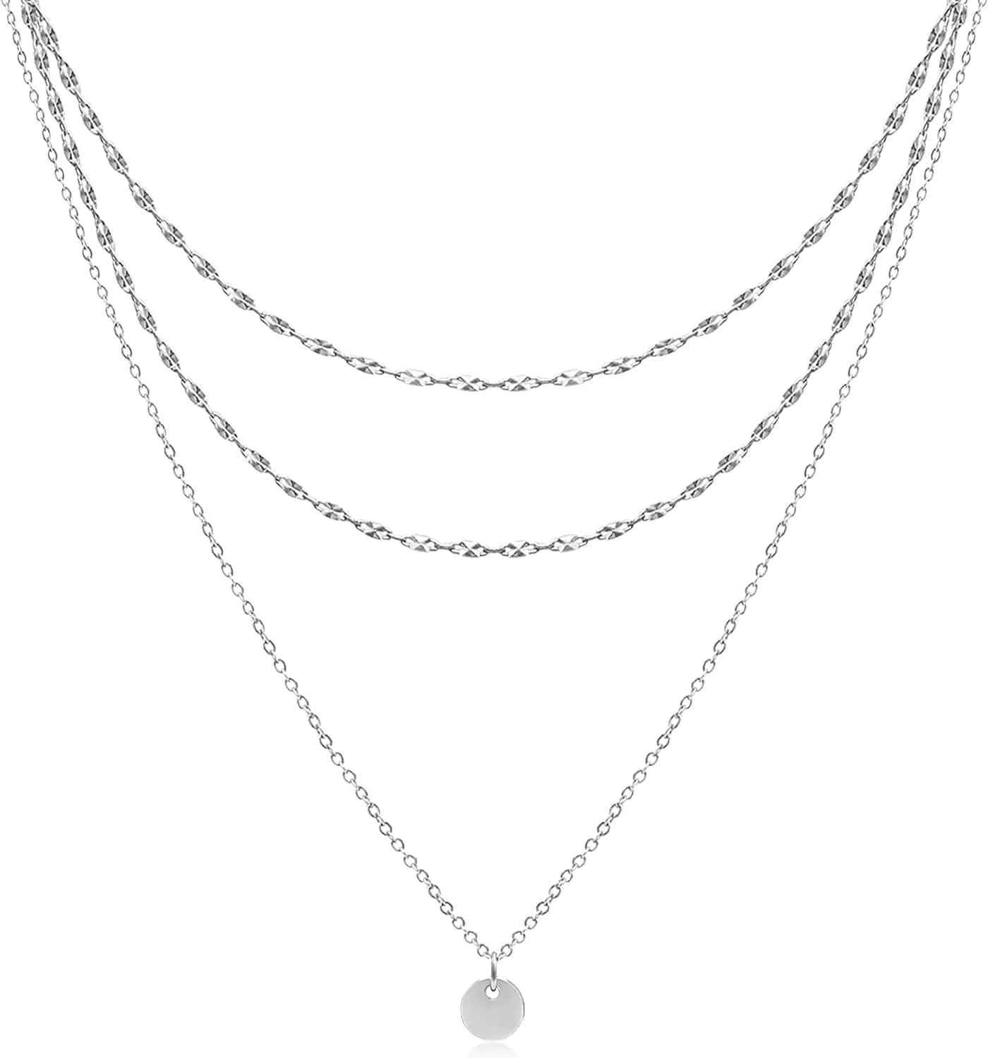 Dainty Layered Choker Necklaces Handmade Coin Tube Star Pearl Pendant Multilayer Adjustable Layering Chain Gold Plated Necklaces Set for Women Girls Silver Bar Chain&Coin