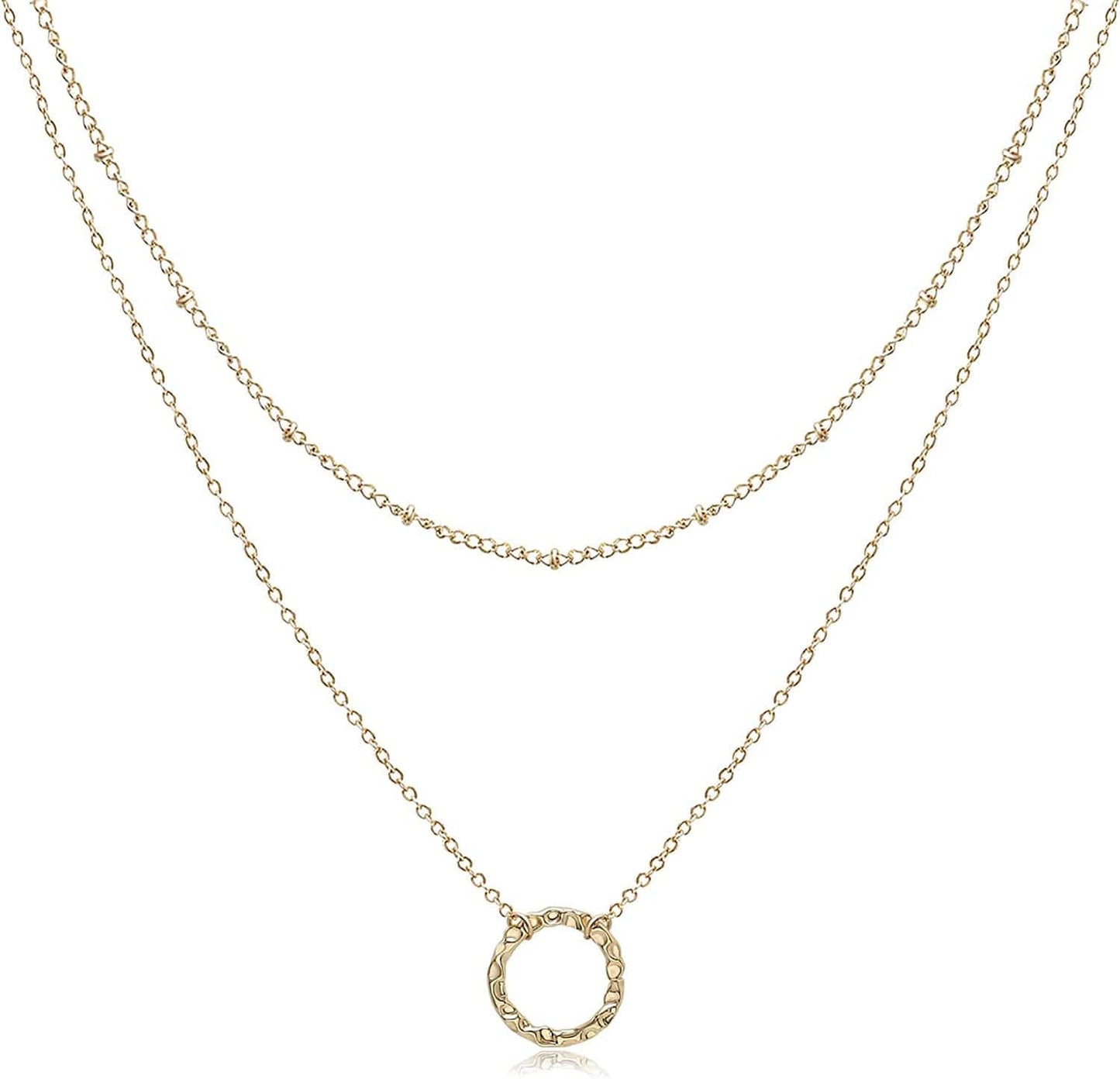 Dainty Layered Choker Necklaces Handmade Coin Tube Star Pearl Pendant Multilayer Adjustable Layering Chain Gold Plated Necklaces Set for Women Girls Golden-Circle Necklace