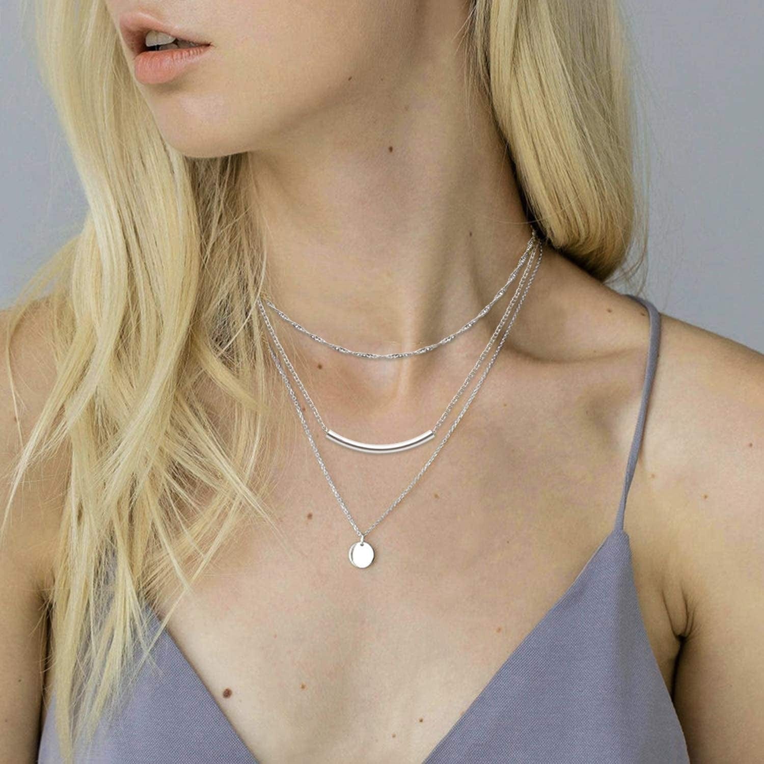 Dainty Layered Choker Necklaces Handmade Coin Tube Star Pearl Pendant Multilayer Adjustable Layering Chain Gold Plated Necklaces Set for Women Girls