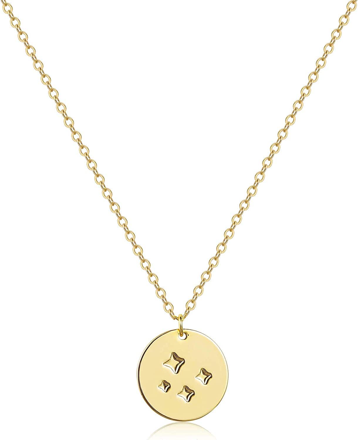 Dainty Weather Necklaces for Women, 14K Gold Plated Personalized Disc Rainbow Sun Star Moon Wave Compass Lightning Pendant for Women NK-Star 4