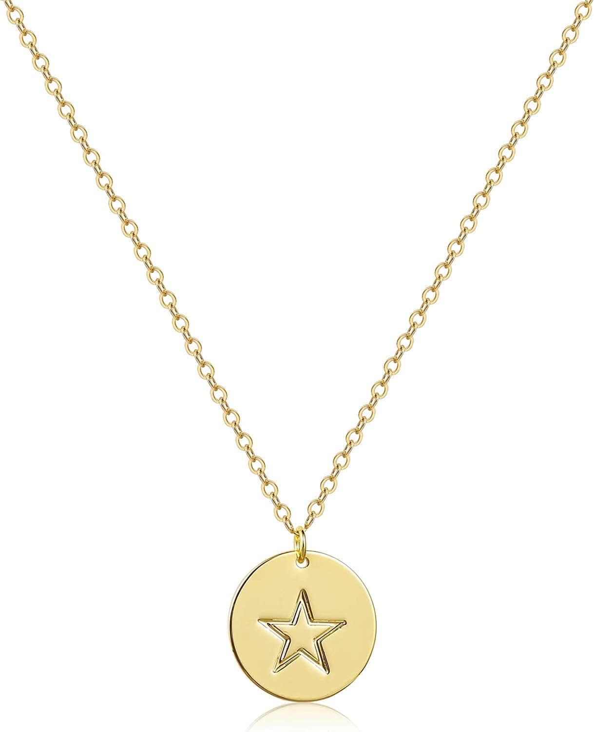 Dainty Weather Necklaces for Women, 14K Gold Plated Personalized Disc Rainbow Sun Star Moon Wave Compass Lightning Pendant for Women NK-Star