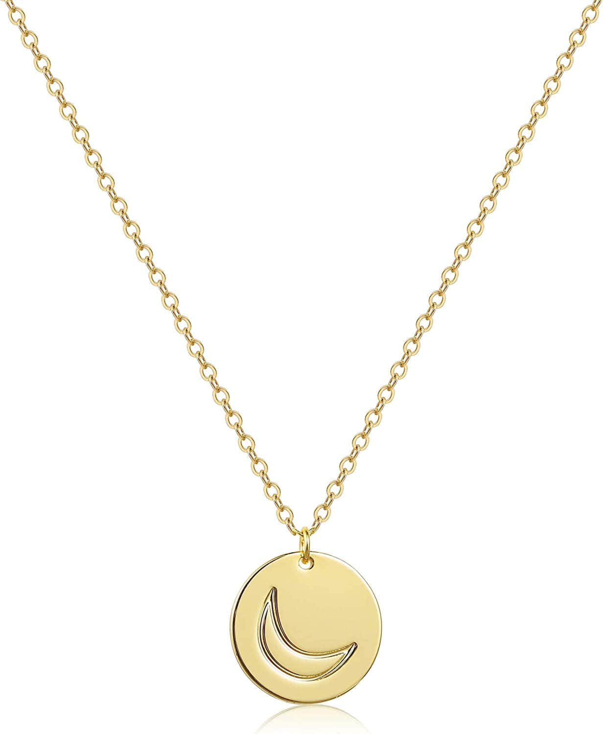 Dainty Weather Necklaces for Women, 14K Gold Plated Personalized Disc Rainbow Sun Star Moon Wave Compass Lightning Pendant for Women NK-Moon