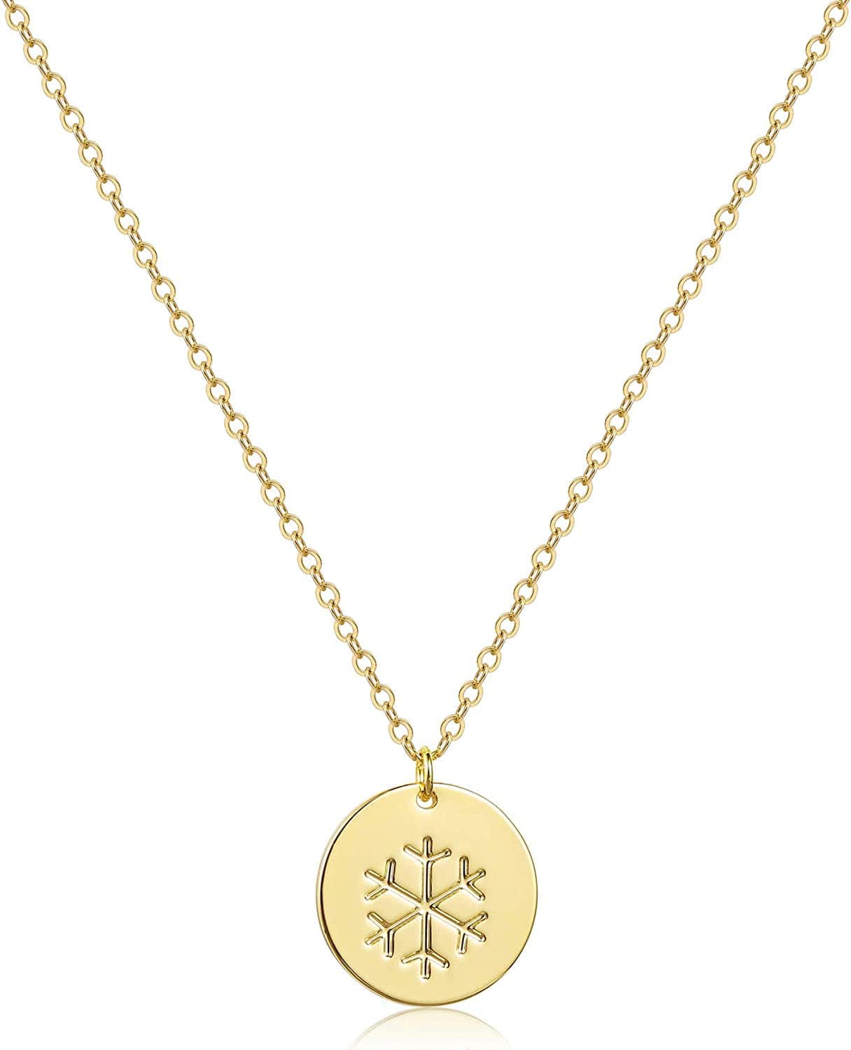 Dainty Weather Necklaces for Women, 14K Gold Plated Personalized Disc Rainbow Sun Star Moon Wave Compass Lightning Pendant for Women NK-Snowflake