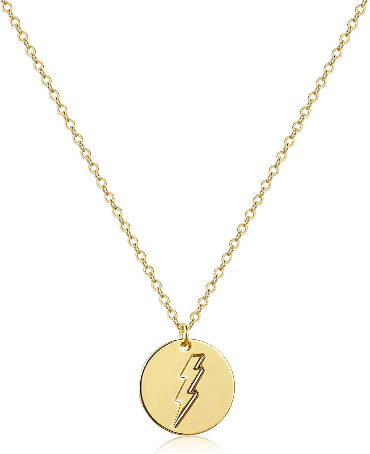 Dainty Weather Necklaces for Women, 14K Gold Plated Personalized Disc Rainbow Sun Star Moon Wave Compass Lightning Pendant for Women NK-Lightning