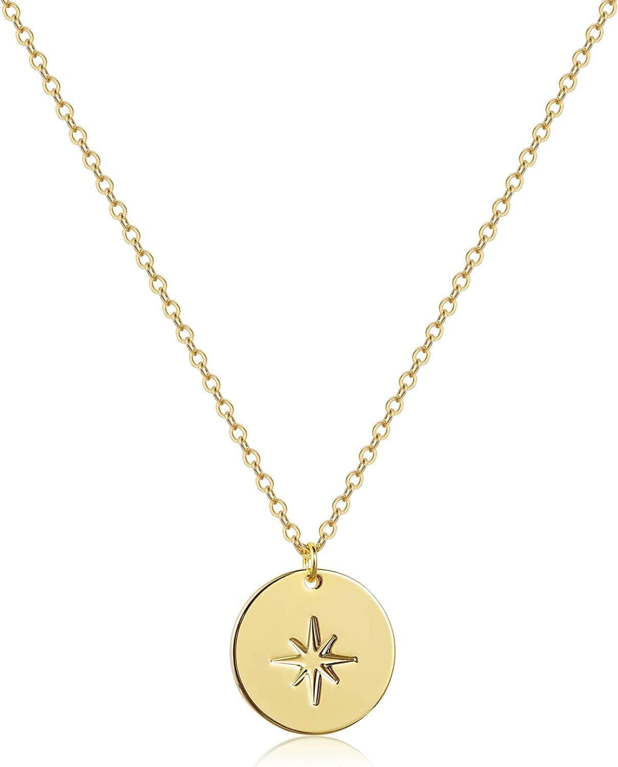Dainty Weather Necklaces for Women, 14K Gold Plated Personalized Disc Rainbow Sun Star Moon Wave Compass Lightning Pendant for Women NK-Compass