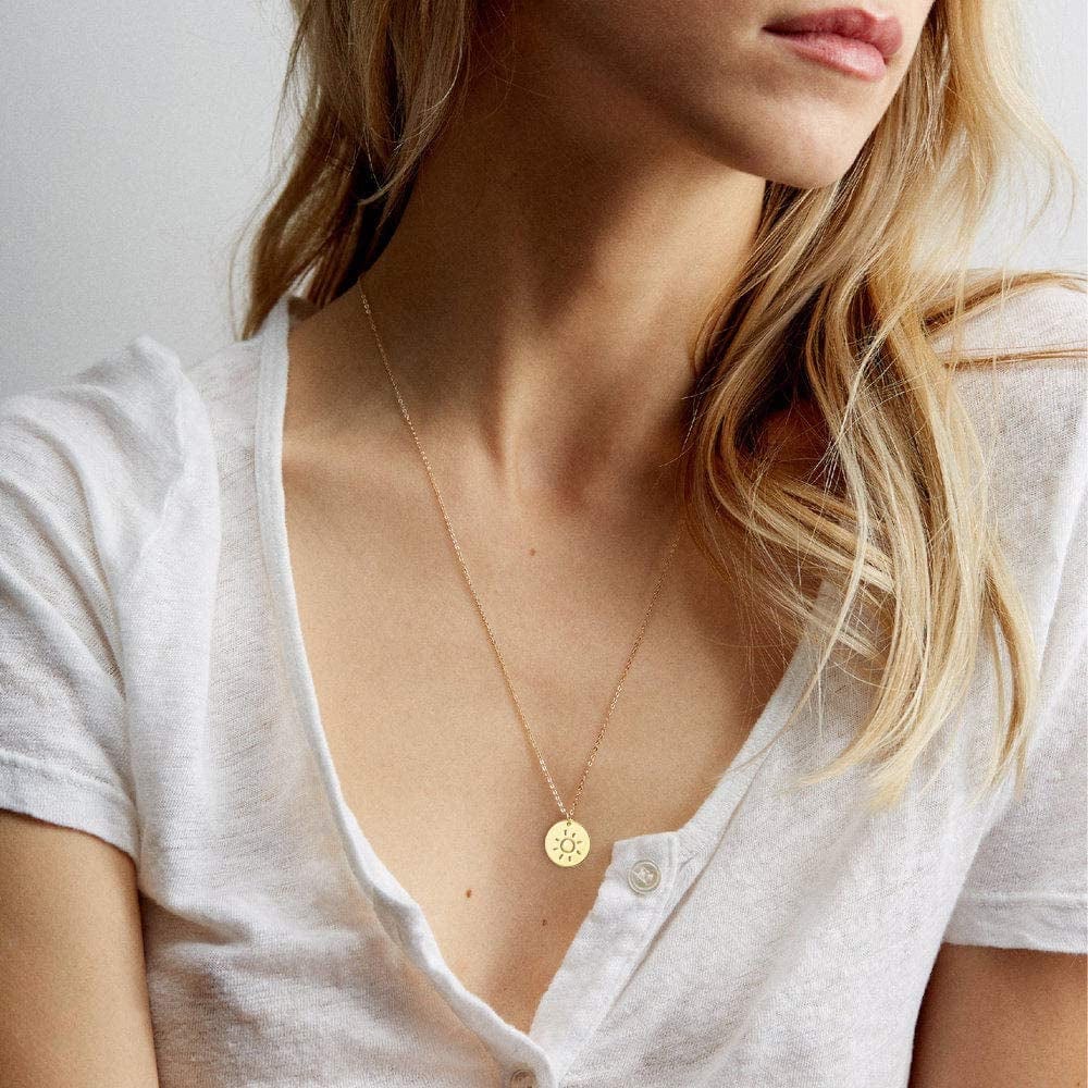 Dainty Weather Necklaces for Women, 14K Gold Plated Personalized Disc Rainbow Sun Star Moon Wave Compass Lightning Pendant for Women