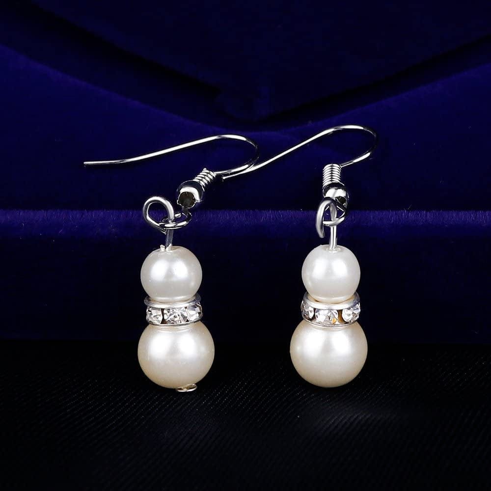 Danbihuabi Silver Plated Faux Pearl Necklace Earring Bracelet Jewelry Set Pearl Necklace Set (White3)