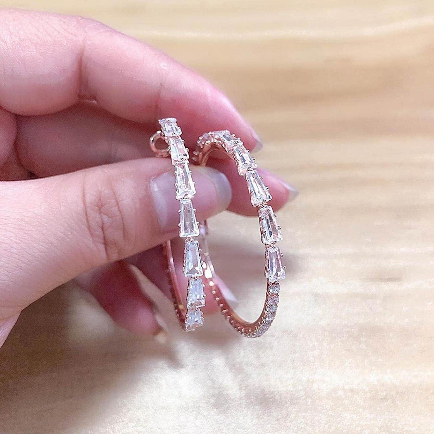 Dangle Earring Zircon Fashion Earrings S-Imple Exaggerated Gold for Ladies Unique Temperament Earrings Silver Cute Jewelry Gifts for Women Girls, Rose Gold