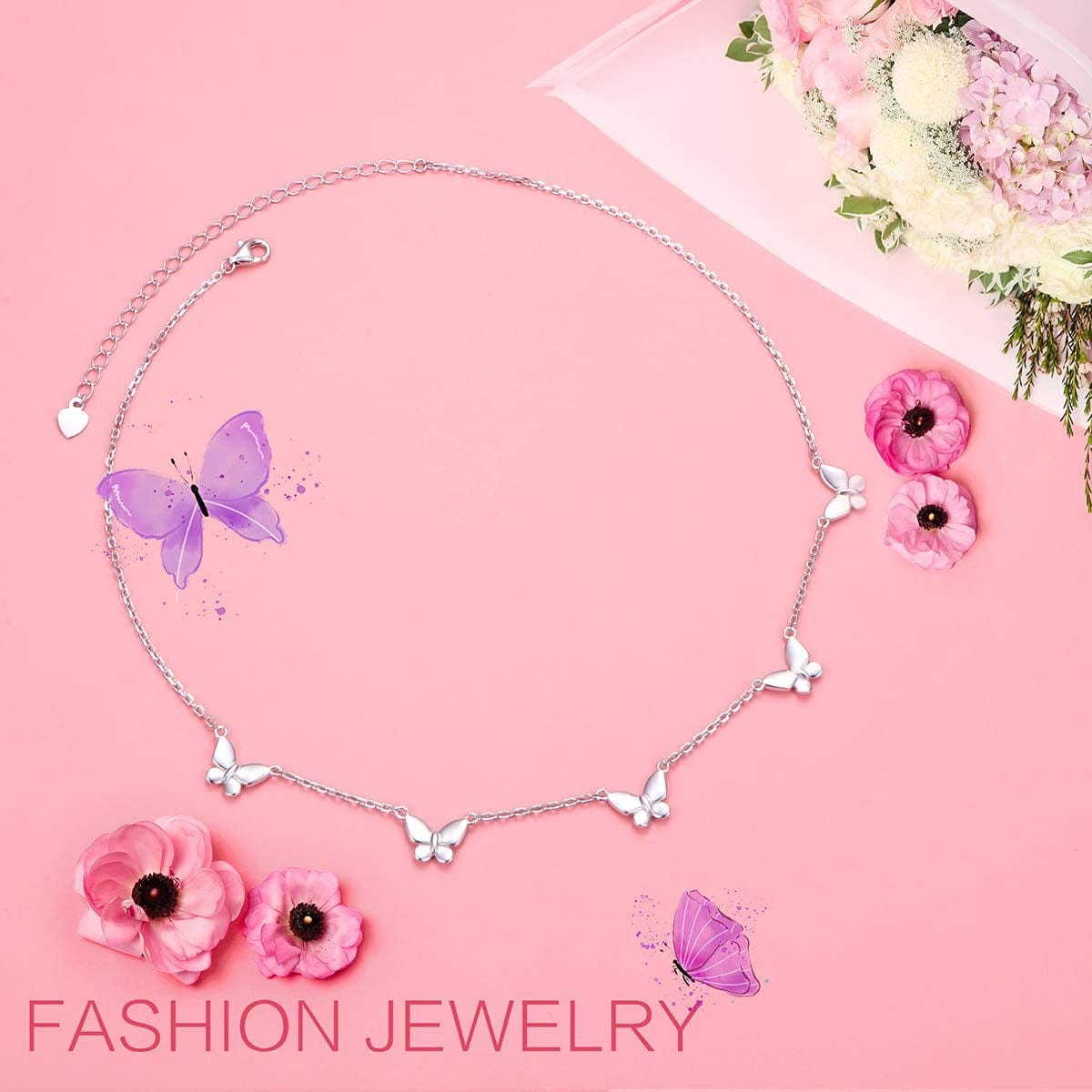 DAOCHONG 925 Sterling Silver Dainty Butterfly Choker Necklace for Women Teen Girls Jewelry Gifts Birthday