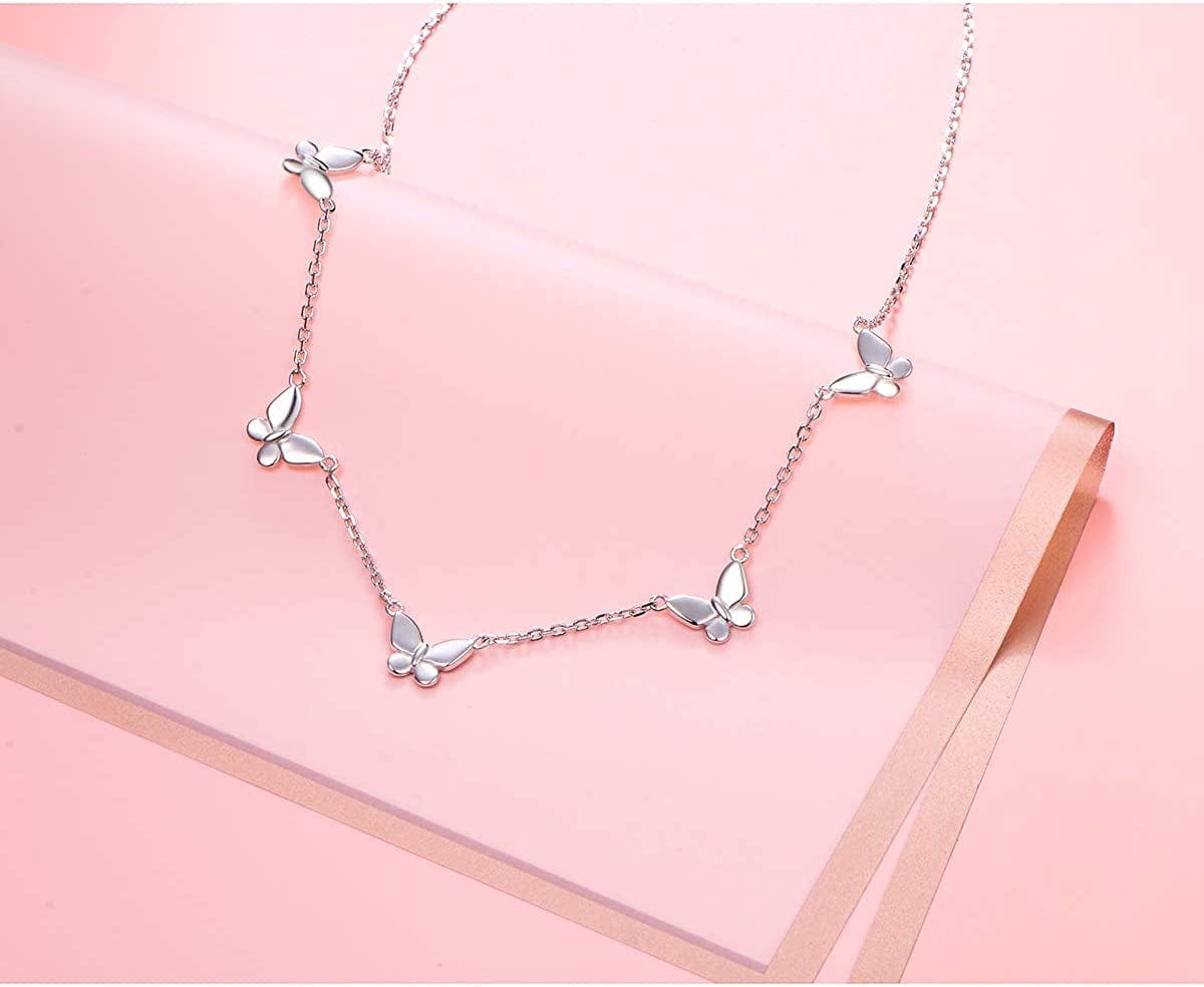 DAOCHONG 925 Sterling Silver Dainty Butterfly Choker Necklace for Women Teen Girls Jewelry Gifts Birthday