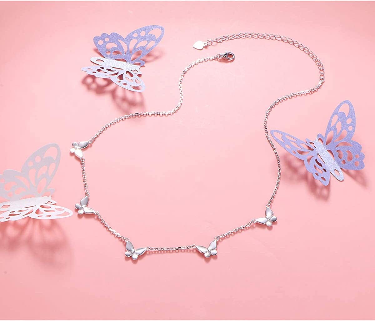 DAOCHONG 925 Sterling Silver Dainty Butterfly Choker Necklace for Women Teen Girls Jewelry Gifts Birthday