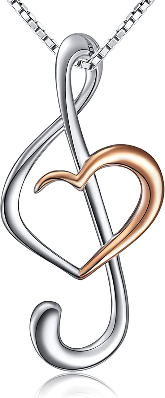 DAOCHONG (Musical Note Necklace Pendant) 925 Sterling Silver Jewelry for Women Teen Girls, 18 Inch 01_Treble Clef ( Rose Gold Plated )