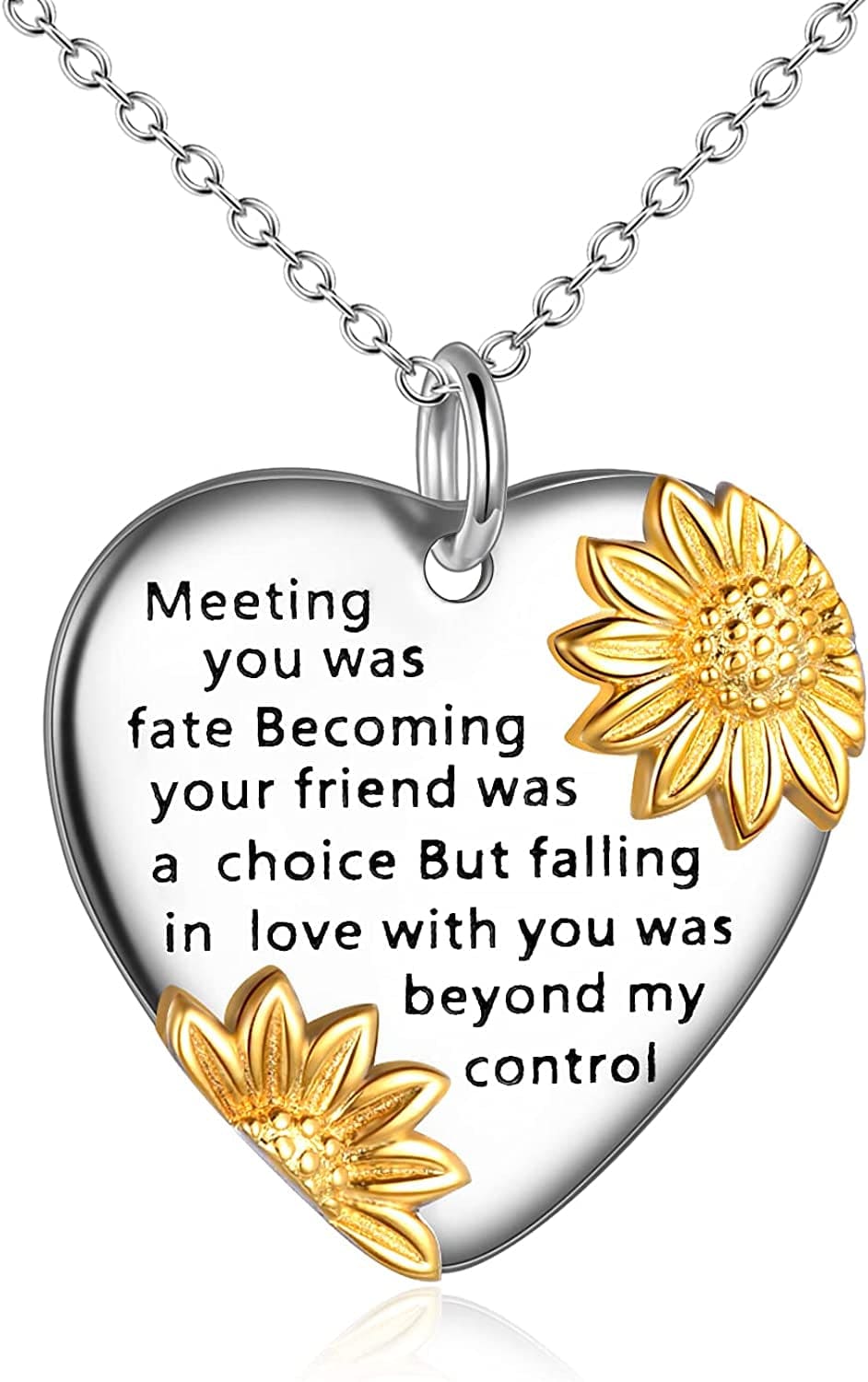 Daughter/Grandma/Wife/Sister/Mother Birthday Valentines Gifts from Mom Dad for Daughter Sterling Silver Sunflower Love Heart Pendant Necklace Graduation Gifts for Women silver-wife necklace