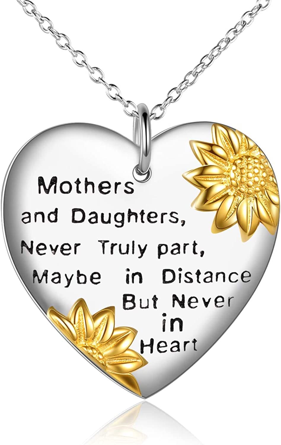 Daughter/Grandma/Wife/Sister/Mother Birthday Valentines Gifts from Mom Dad for Daughter Sterling Silver Sunflower Love Heart Pendant Necklace Graduation Gifts for Women silver-mom necklace