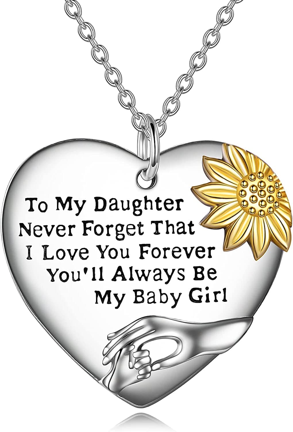 Daughter/Grandma/Wife/Sister/Mother Birthday Valentines Gifts from Mom Dad for Daughter Sterling Silver Sunflower Love Heart Pendant Necklace Graduation Gifts for Women silver-daughter necklace 1