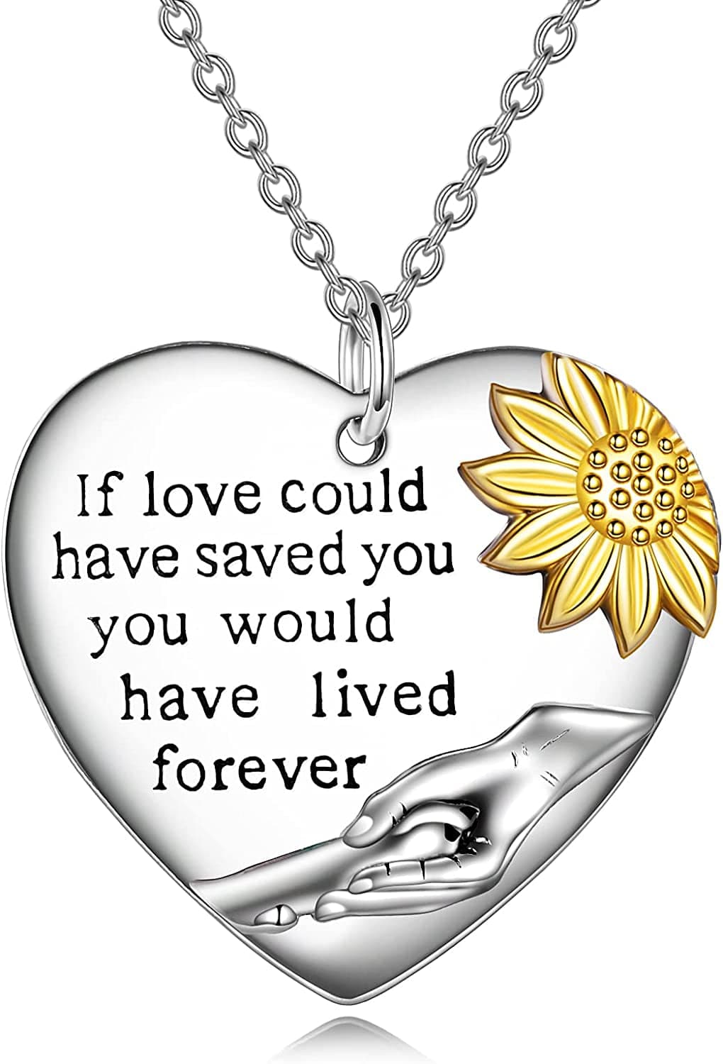 Daughter/Grandma/Wife/Sister/Mother Birthday Valentines Gifts from Mom Dad for Daughter Sterling Silver Sunflower Love Heart Pendant Necklace Graduation Gifts for Women silver-pet necklace