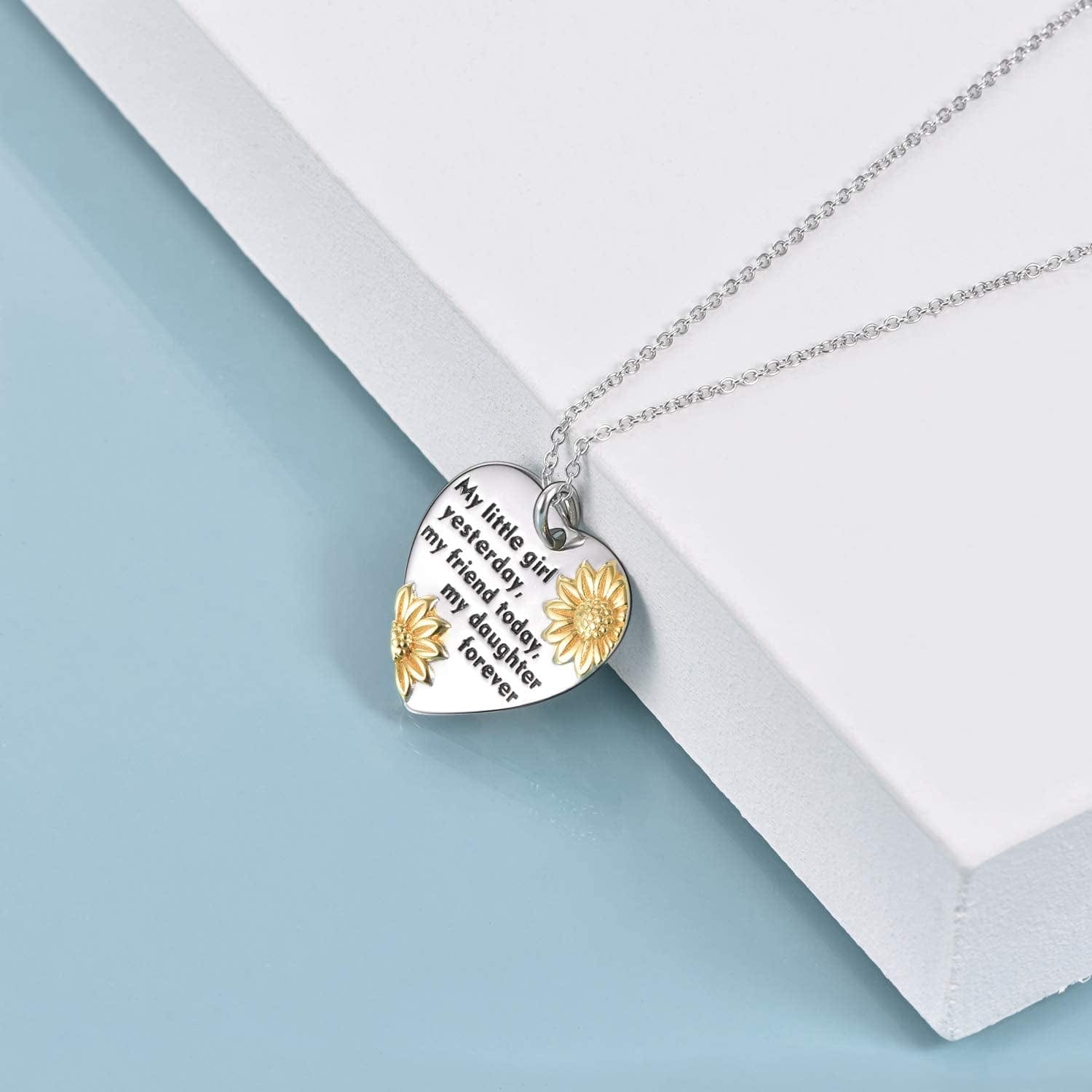 Daughter/Grandma/Wife/Sister/Mother Birthday Valentines Gifts from Mom Dad for Daughter Sterling Silver Sunflower Love Heart Pendant Necklace Graduation Gifts for Women