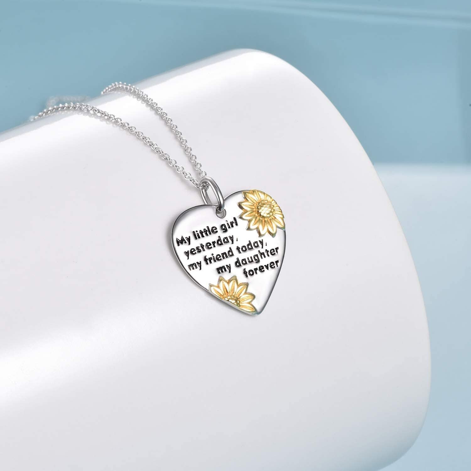 Daughter/Grandma/Wife/Sister/Mother Birthday Valentines Gifts from Mom Dad for Daughter Sterling Silver Sunflower Love Heart Pendant Necklace Graduation Gifts for Women