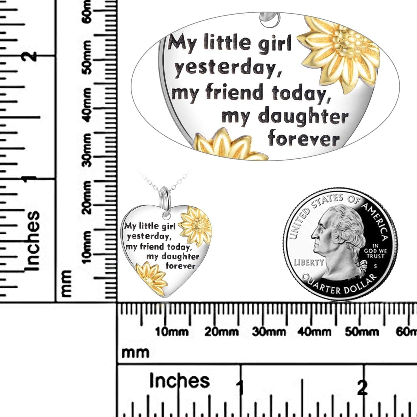 Daughter/Grandma/Wife/Sister/Mother Birthday Valentines Gifts from Mom Dad for Daughter Sterling Silver Sunflower Love Heart Pendant Necklace Graduation Gifts for Women