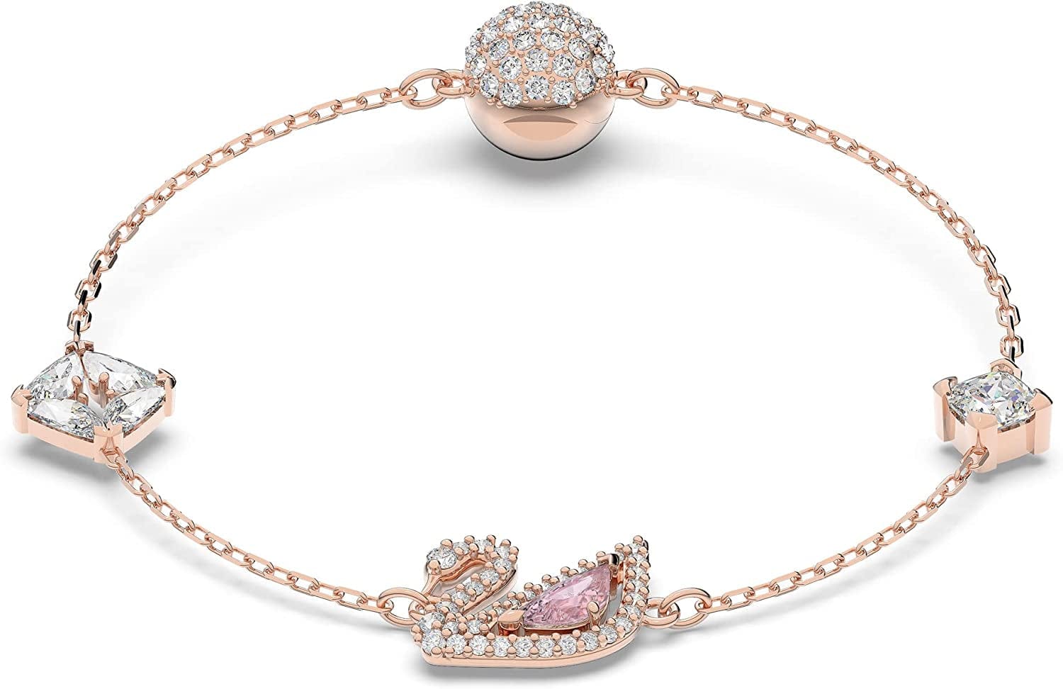 Dazzling Swan Jewelry Collection, Blue Crystals, Pink Crystals, Clear Crystals Bracelet - Rose Gold Tone